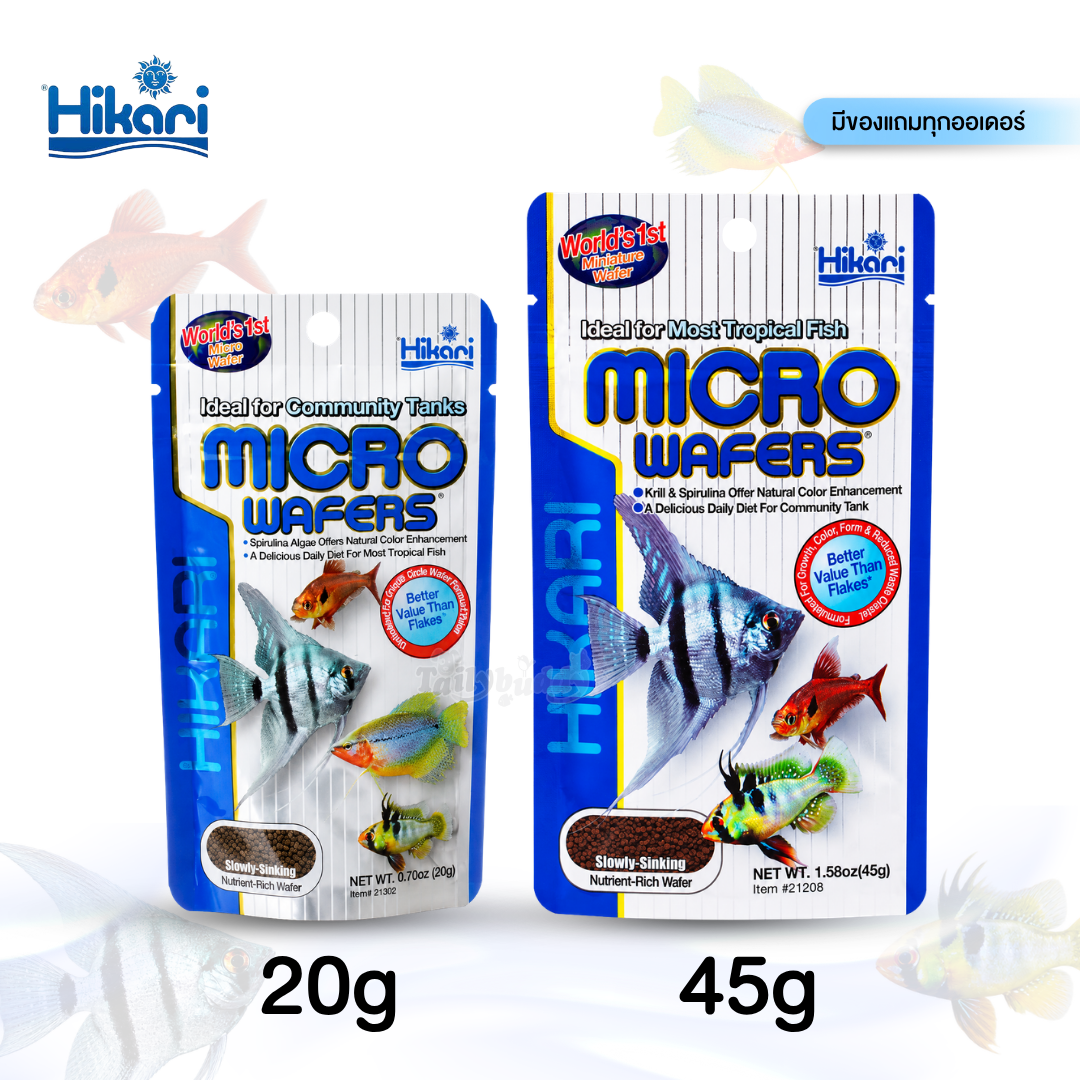 Hikari Micro Wafers ฮิคาริ ไมโครเวเฟอร์ อาหารปลาสวยงาม ขนาดเล็ก-กลาง เร่งโต เร่งสี ชนิดจมน้ำช้า (20g, 45g)