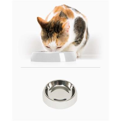 Catit ชามใส่อาหาร สำหรับแมว รุ่นชามเดี่ยว สแตนเลสทนทานไม่ลื่นไถล ทำความสะอาดง่าย (สีขาว) (200ml)
