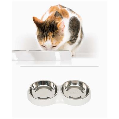 Catit ชามใส่อาหาร สำหรับแมว รุ่นชามคู่ ใส่ได้ทั้งอาหารเม็ดและอาหารเปียก (สีขาว) (2x200ml)