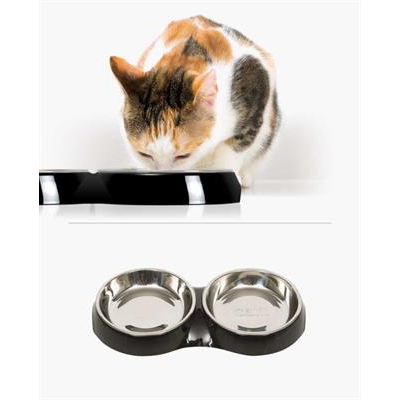 Catit ชามใส่อาหาร สำหรับแมว รุ่นชามคู่ ใส่ได้ทั้งอาหารเม็ดและอาหารเปียก (สีดำ) (2x200ml)