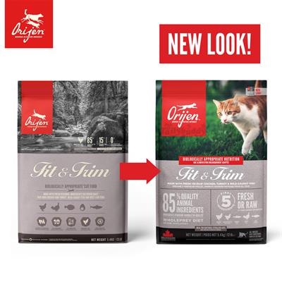 New! Orijen Fit&Trim Food for cats, Rich in protein to support lean muscle mass (340g, 1.8kg, 5.4kg)