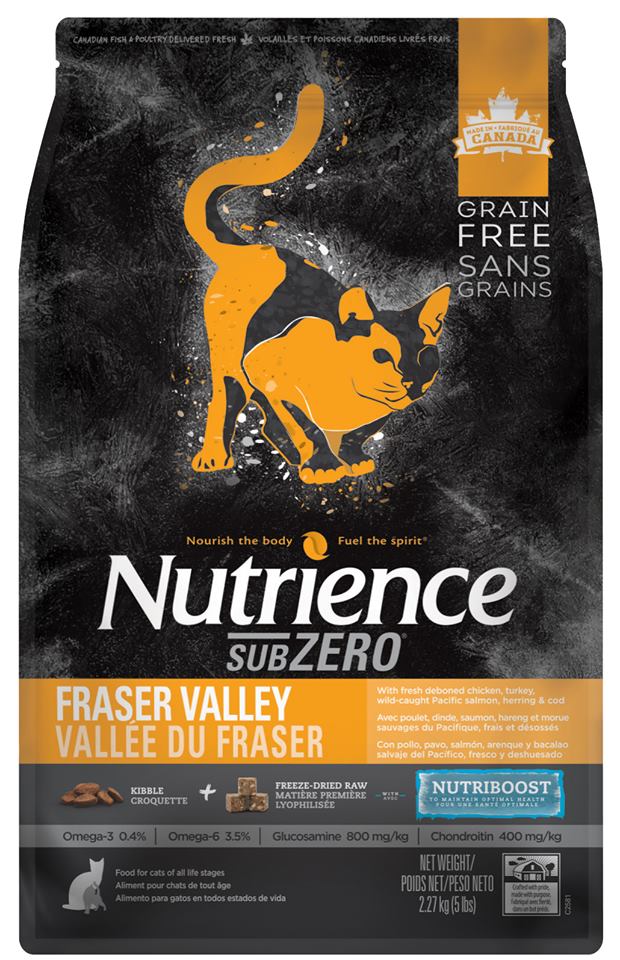 นูเทรียซ์ ซับซีโร่ Nutrience SUBZERO Fraser Valley Cat อาหารแมวแบบเม็ดผสมฟรีซดราย สูตรเนื้อไก่และปลา ความน่ากินสูง