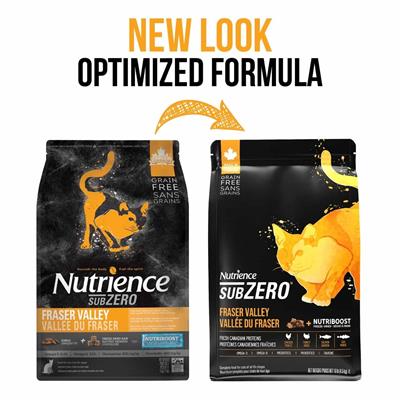 Nutrience SUBZERO Fraser Valley Cat อาหารแมวแบบเม็ดผสมฟรีซดราย สูตรเนื้อไก่และปลา ความน่ากินสูง (2.27kg, 5kg.) นูเทรียซ์ ซับซีโร่