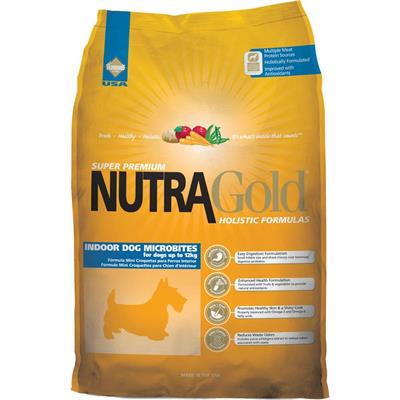 Nutra Gold โฮลิสติก Indoor Microbites อาหารสำหรับสุนัขพันธุ์เล็ก เลี้ยงในบ้าน (เม็ดเล็กพิเศษ) (3kg. , 7.5kg.)