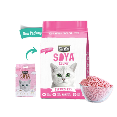 Kit Cat Soya Clump ทรายแมวเต้าหู้ กลิ่น สตรอเบอร์รี่ ธรรมชาติ 100% เก็บกลิ่นไว ไร้ฝุ่น ทิ้งชักโครกได้ (7L.)