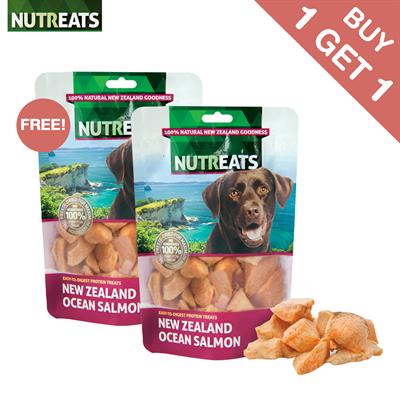 1แถม1!!  (EXP:04/11/2023) NUTREATS Ocean Salmon นูทรีทส์ เนื้อปลาแซลมอน ขนมสุนัขฟรีซดรายเพื่อสุขภาพ บำรุงขนและกระดูก (50g)