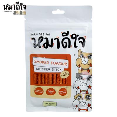 Mah Dee Jai Smoked Flavour Chicken Stick, Soft and Chewy from human grade chicken meat (70g.)