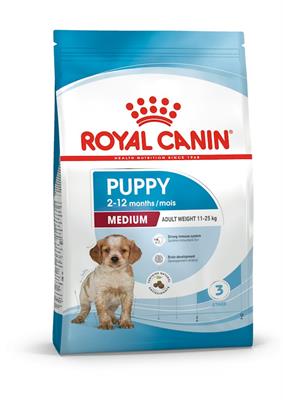 Royal Canin PUPPY MEDIUM อาหารลูกสุนัขพันธุ์กลาง (แบบเม็ด) อายุ 2 – 12 เดือน (1kg , 4kg , 15Kg)