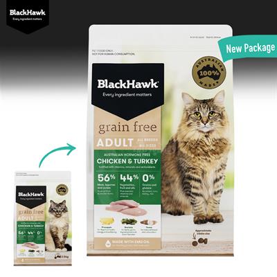 Black Hawk Cat Adult Formula (Grain-Free) Chicken & Turkey, Healthy skin&coat, immunity, reduced uri