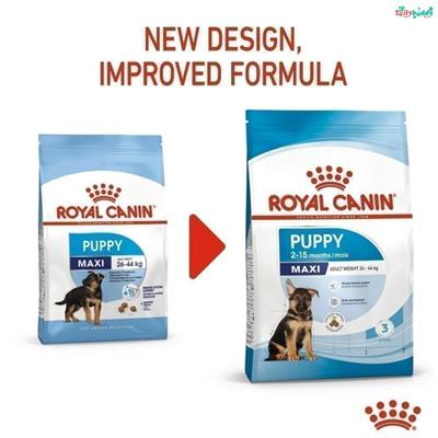 Royal Canin MAXI PUPPY (Junior) อาหารสุนัข (แบบเม็ด) สำหรับลูกสุนัขพันธุ์ใหญ่ 2-15 เดือน (1kg, 4kg, 15kg)