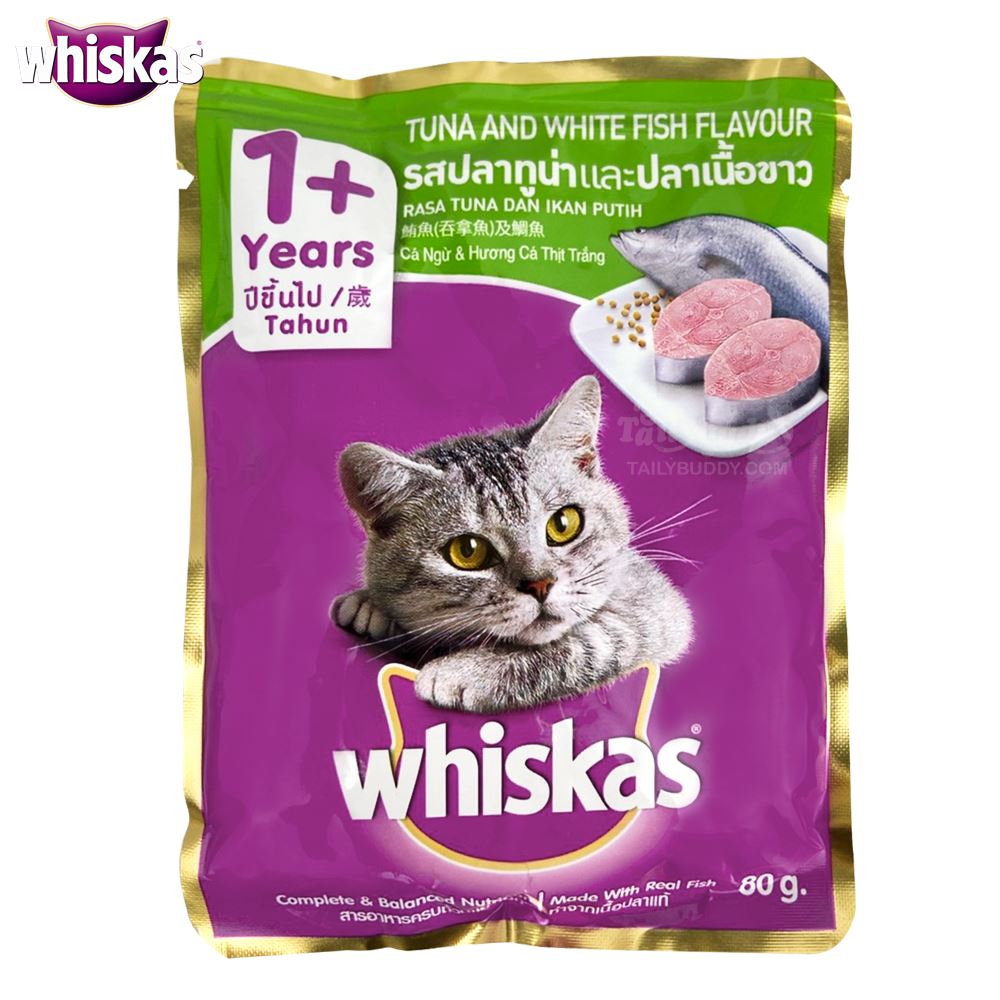 วิสกัส เพาซ์ - อาหารแมวแบบเปียก รสปลาทูน่าและปลาเนื้อขาว (80g.)