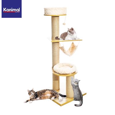 Kanimal Cat Tree คอนโดแมว 3 ชั้น ไซต์ XL (สีครีม) (59x59x151cm เสาหนา 14cm)