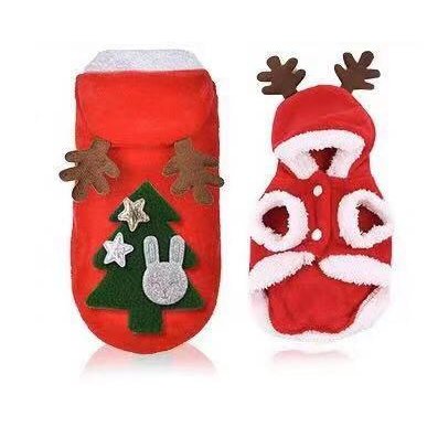 Merry X mas Dogs/Cats cloth, Red Velvet cloth with Christmas tree, Reindeer hood