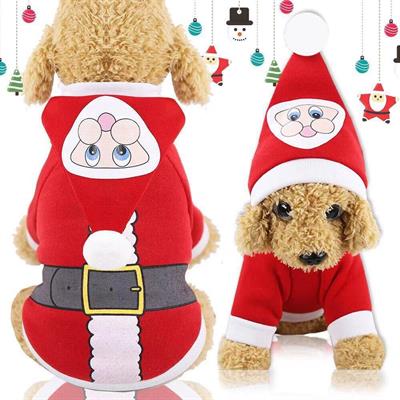 Merry X mas แฟชั่นชุดเสื้อสุนัข/แมว ชุดซานต้าสีแดง คาดเข็มขัด ส่ 2 ขาหน้า ผ้าสำลีนุ่ม