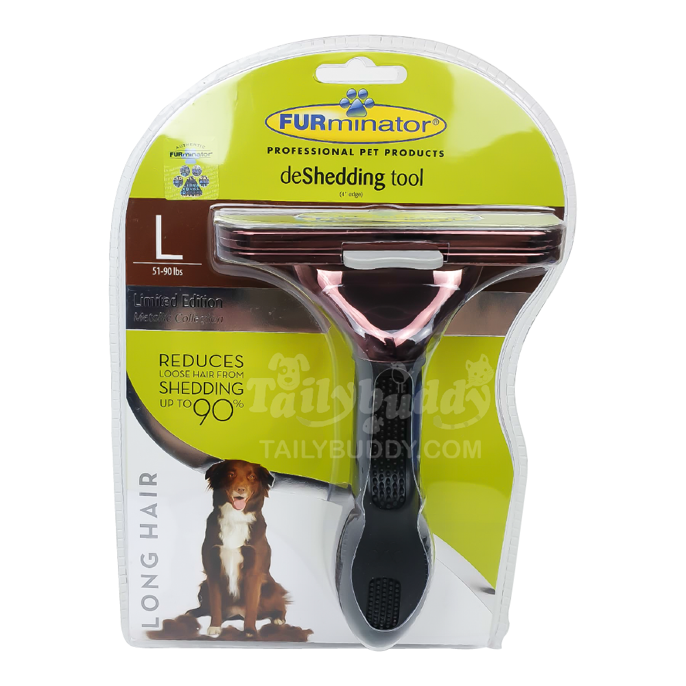 FURminator Long Hair Dog deShedding Tool, Reduces shedding up to 90%  (Metallic Limited Edition) (Size L)