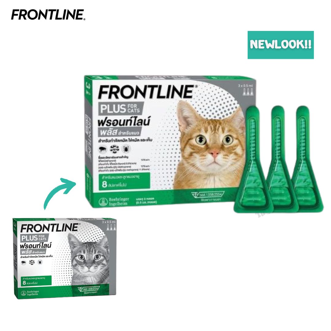Frontline Plus Cat กำจัดหมัด ไข่หมัดและเห็บ สำหรับแมวและลูกแมว อายุ 8สัปดาห์ขึ้นไป (3หลอด/กล่อง)