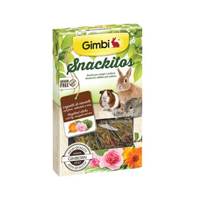 Gimbi Snack Hazelnut Sticks with hay, marigold and rose for rabbits and rodents (45g)