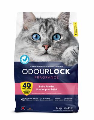 Odour Lock Ultra Premium Cat Litter (Baby Powder) high-quality clay, 100% pure and natural, for maximum efficiency (12 kg)