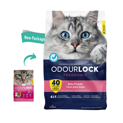 Odour Lock Ultra Premium Cat Litter (Baby Powder) high-quality clay, 100% pure and natural, for maximum efficiency (12 kg)