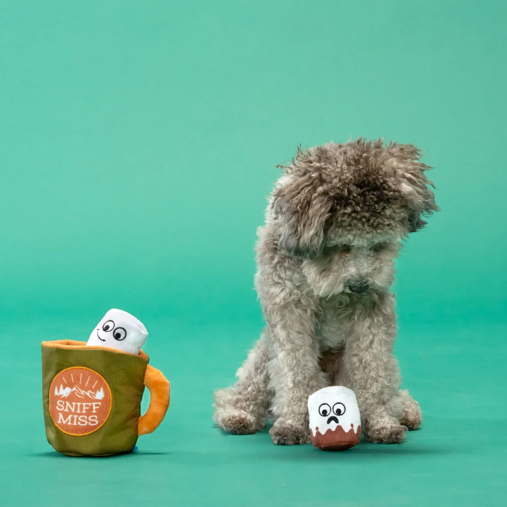 Bark Sniff Miss threeinone hot cocoa and marshmallow dog toy is a total cup of joy (M medium)