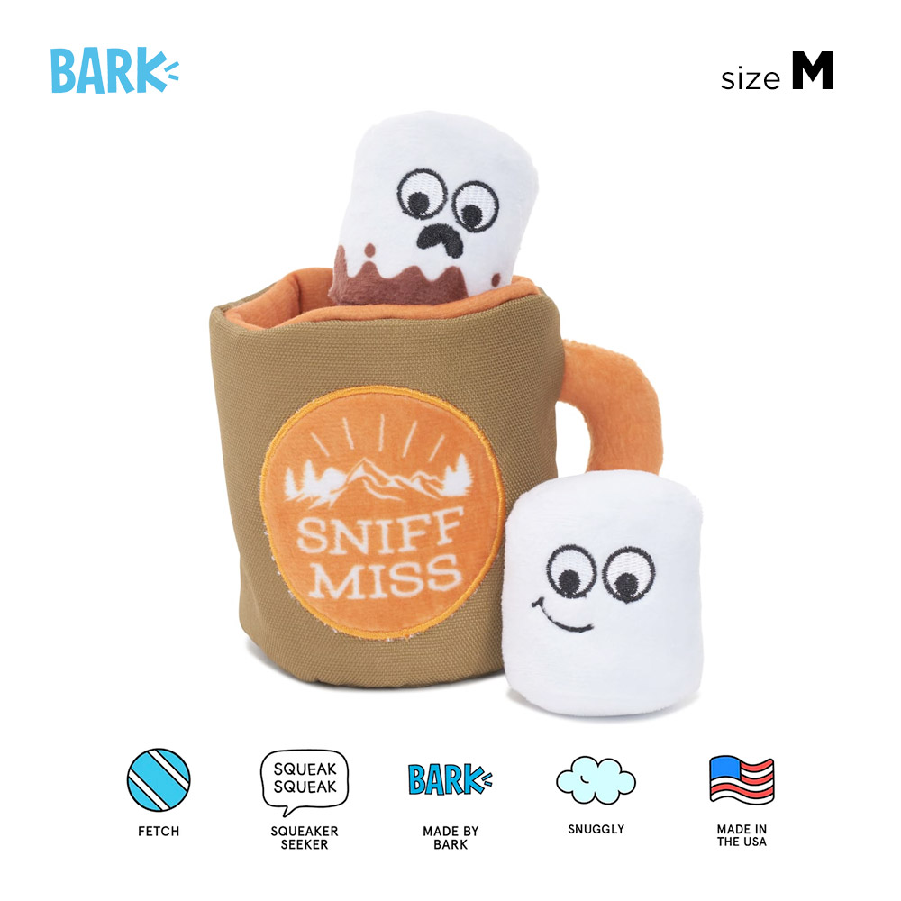 Bark Sniff Miss threeinone hot cocoa and marshmallow dog toy is a total cup of joy (M medium)