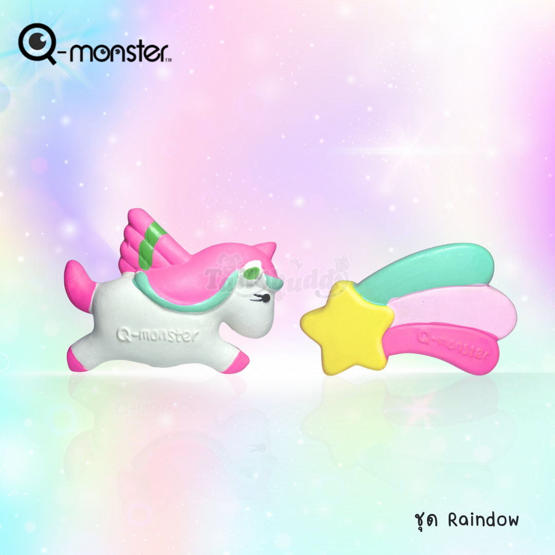 Q-monster Rainbow - squeaky dog chew toy animal farm doll series. made from natural latex, chew with fun and durable.