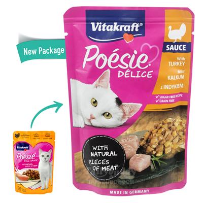 Vitakraft โพซี่ เดลิซอส อาหารเปียกแมว สูตรอกไก่งวงชุ่มฉ่ำ ในน้ำซอส (85g)