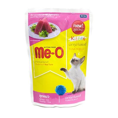 สูตรใหม่!! Me-O Kitten มีโอ  อาหารแมวชนิดเปียกสำหรับลูกแมวทุกสายพันธุ์ สูตรปลาทูน่าในน้ำเยลลี่  (80g)
