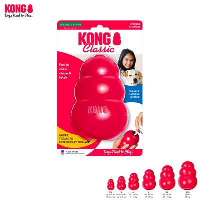 KONG Classic ของเล่น ยางกลมกัดเล่นสำหรับสุนัขทุกวัย แกนกลางมีรูซ่อนขนมได้ ยางสีแดงทนทาน กัดเล่นได้ทั้งวัน