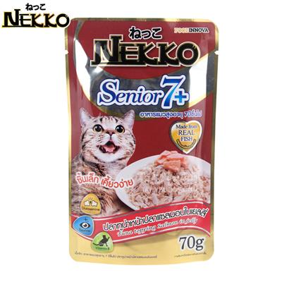 Nekko Senior7+ เน็กโกะอาหารเปียกแมวสูงอายุ 7 ปี ขึ้นไป สูตร ปลาทูน่าหน้าปลาแซลมอนในเยลลี่ (70g)