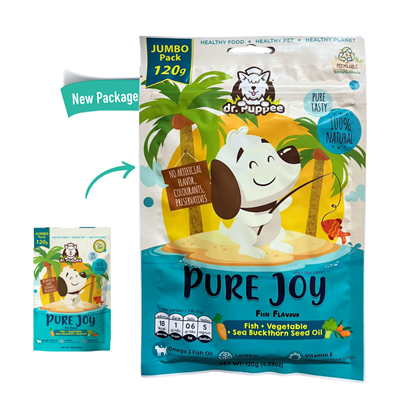 Dr.Puppee PURE Joy Fish+Vegetable+Sea Buckthorn Seed oil, Healthy dog snack promotes healthy skin and brain (120g)