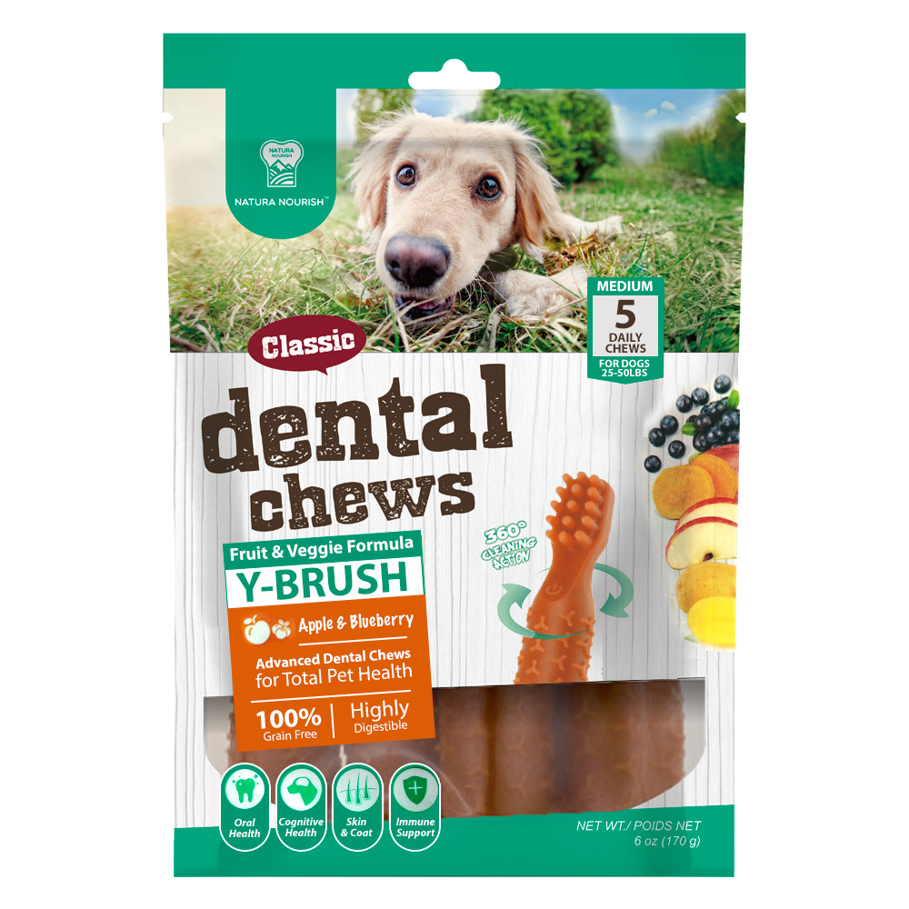 NATURA NOURISH Beef Toothbrush ขนมขัดฟันสุนัข รูปแปรงสีฟัน ทำจากวัตถุดิบธรรมชาติ กลิ่นเนื้อ (Medium) (5 ชิ้น) (170g)