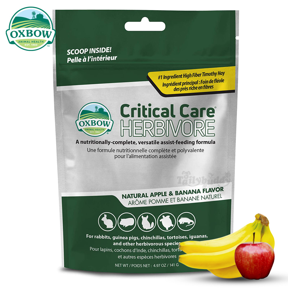 Oxbow Critical Care Herbivore (กลิ่นแอปเปิ้ลกล้วย) อาหารเสริม/อาหารสัตว์ป่วย ฟื้นฟูร่างกาย สำหรับกระต่าย แกสบี้ ชินชิลา เต่า อีกัวน่า และสัตว์กินพืชอื่นๆ (141g)