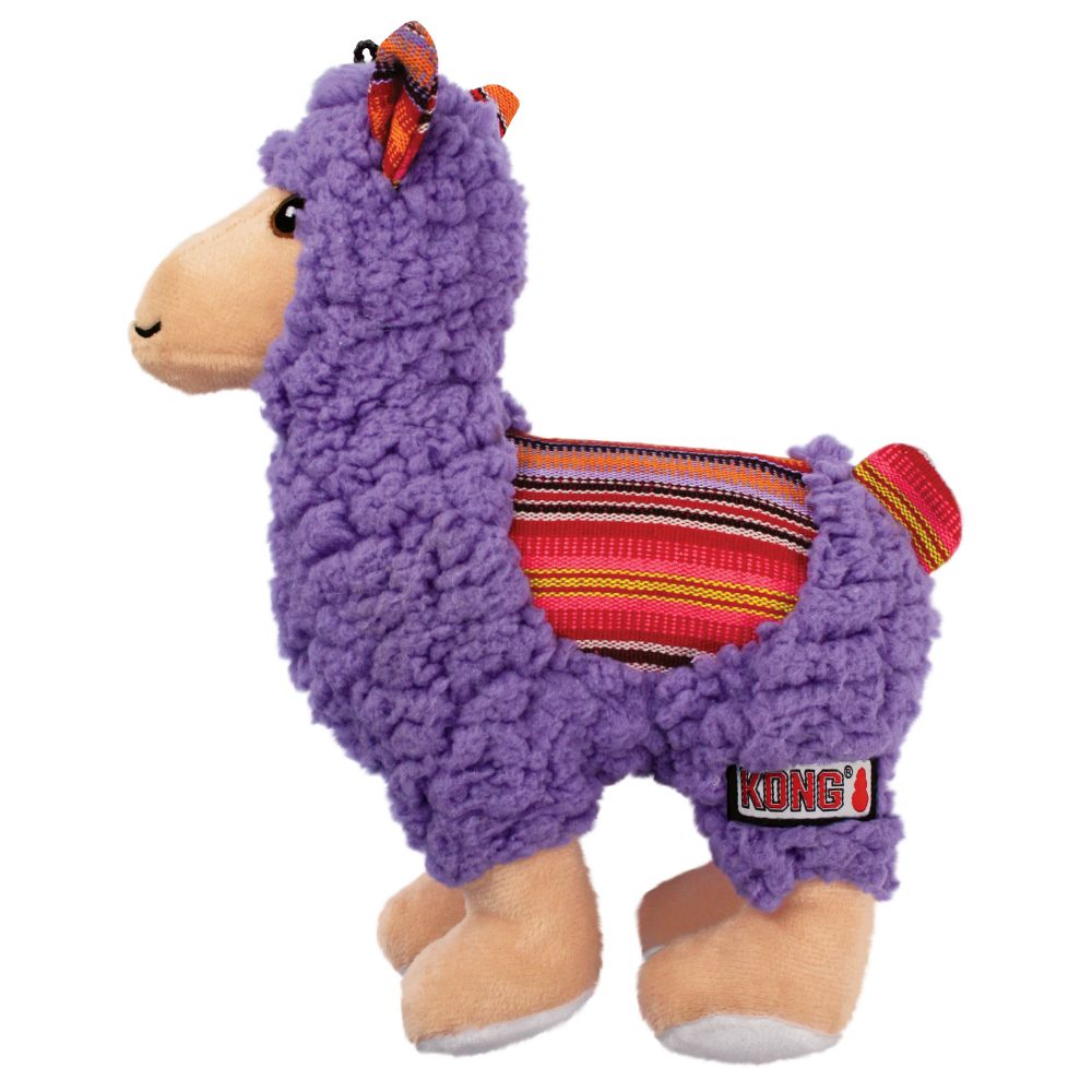 KONG Sherp Llama ตุ๊กตาลามะ น่ารัก นุ่มนิ่ม ของเล่นสำหรับสุนัข มีเสียงกรอบแกรบ และเสียงร้องเวลากัด (กลาง-M)