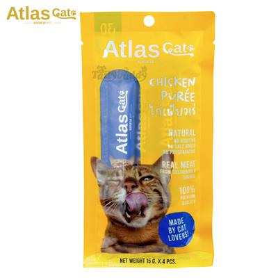 Atlas Cat Chicken Puree แอทลาส ไก่ เพียวเร่ ขนมแมวเลีย ทำจากเนื้อไก่ปลอดสาร (15g x 4ซอง)