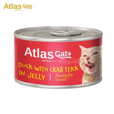 Atlas Cat Duck with Crab Stick in Jelly แอทลาส อาหารแมวพรีเมี่ยม สูตรเป็ดผสมปูอัดในเยลลี่ ปราศจากสารปรุงแต่ง (85g)