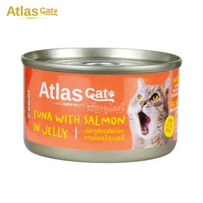 Atlas Cat Tuna with Samlon in Jelly แอทลาส อาหารแมวพรีเมี่ยม สูตรทูน่าผสมแซลมอนในเยลลี่ ปราศจากสารปรุงแต่ง (85g)