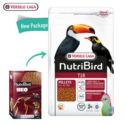 Nutribird T16 (BEO เดิม) อาหารอัดเม็ดสำหรับนกตระกูลขุนทอง นกเอี้ยง กินผลไม้และแมลง (700g)