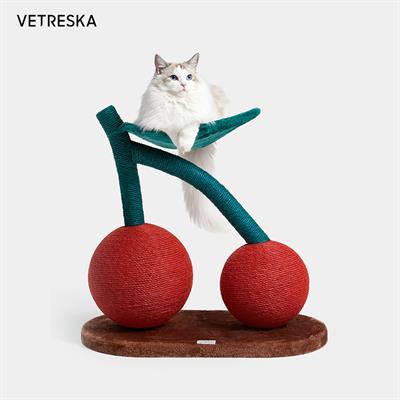 VETRESKA Cherry Cat Tree คอนโดแมวทรงลูกเชอร์รี่ ทำจากเชือกปอย้อมสีธรรมชาติ แข็งแรง แมวนอนได้