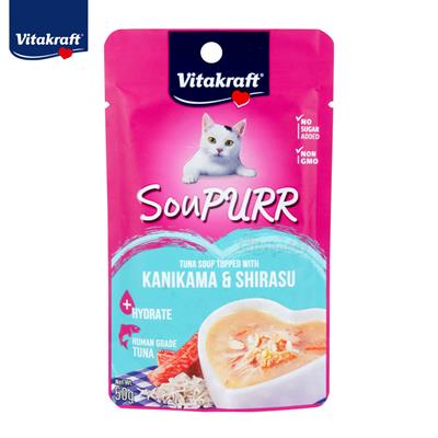 Vitakraft SouPURR Tuna soup topped with KANIKAMA & SHIRASU น้ำซุปสำหรับแมว ซุปปลาทูน่าหน้าปูอัดและชิราสึ (50g)