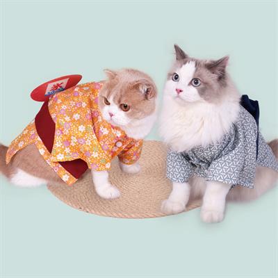 PURLAB Cat Kimono ชุดกิโมโมแมว เสื้อผ้าแมวแฟชั่นสไตล์ญี่ปุ่น มี 2 สี น้ำเงินและส้ม เนื้ผ้าฝ้ายโปร่งส
