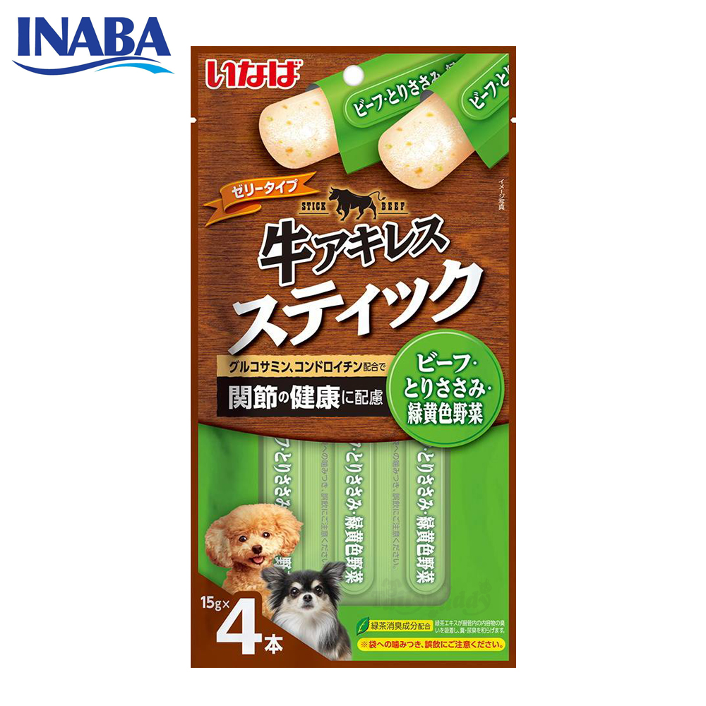 INABA ชูรุ สติ๊ก  ขนมสุนัขแบบแท่ง เนื้อสันในไก่กับเอ็นวัว เนื้อวัวและผัก (15gx4) (TDS-53)