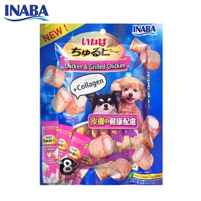 INABA ชูหรุบี ขนมสุนัข สติ๊กสั้นสอดไส้ครีมสุนัขเลีย รสเนื้อสั้นในไก่ย่างกับคอลลาเจน (8ชิ้น) (QDS-73)