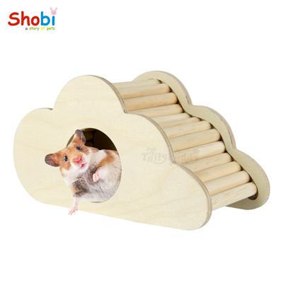 Shobi Cloud house with wooden bridge hamster toy made of natural wood (17x8.5x8.8cm)