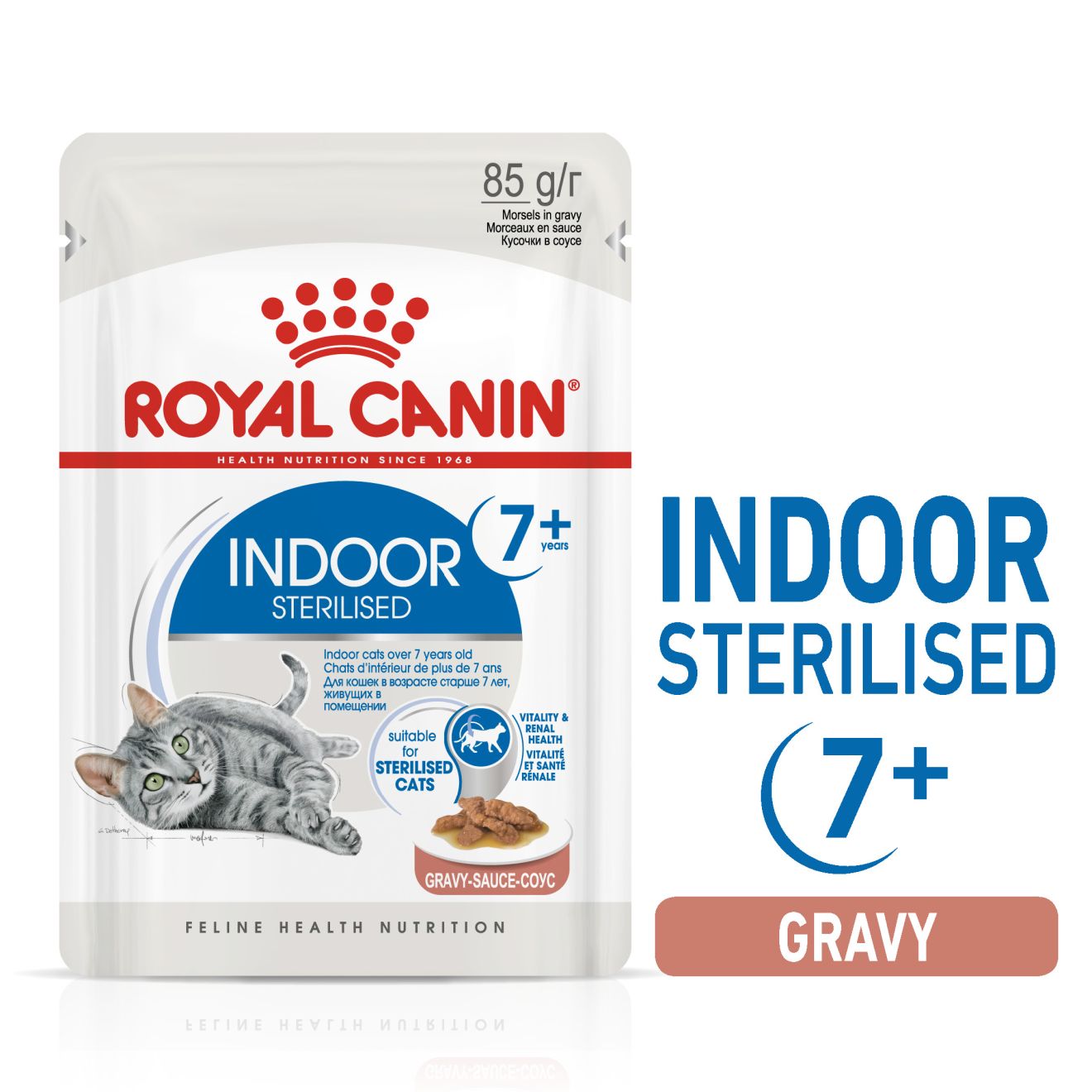 Royal Canin Indoor Sterilised 7+ Gravy อาหารเปียกแมวสูงวัย เลี้ยงในบ้านและทำหมัน อายุ 7ปีขึ้นไป (Gravy) (85g)