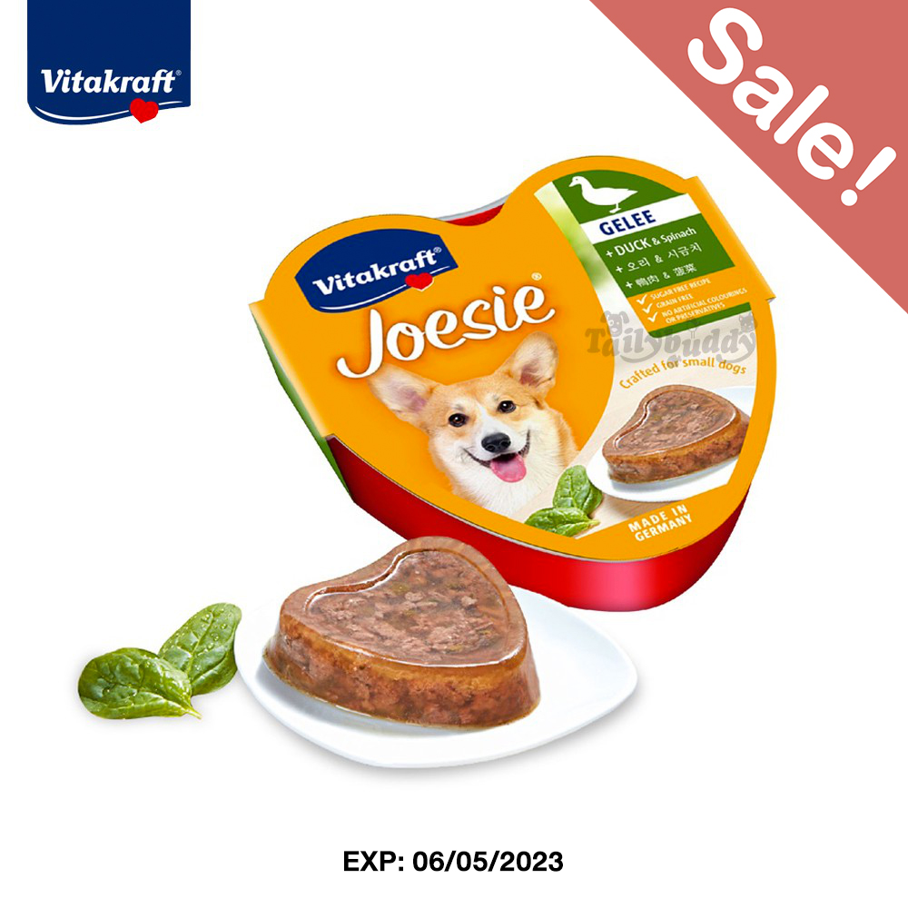 (EXP:06/05/2023) Vitakraft Joesie Duck & Spinach อาหารเปียกสุนัข โจซี่ เป็ดและผักโขมในเยลลี่ สำหรับสุนัขพันธุ์เล็ก (85g)