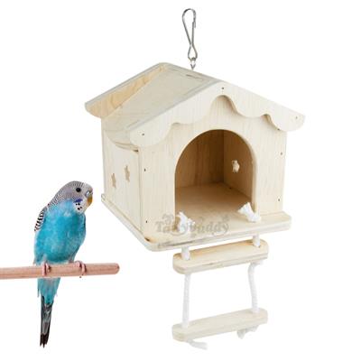 BirdBox บ้านไม้เล็กหลังจั๋วลอนโค้ง น่ารัก เปิดหลังคาได้ 1 ด้าน สำหรับนกเล็ก หนูแฮมสเตอร์ ชูการ์ไกลเดอร์ (13cm x 13cm)
