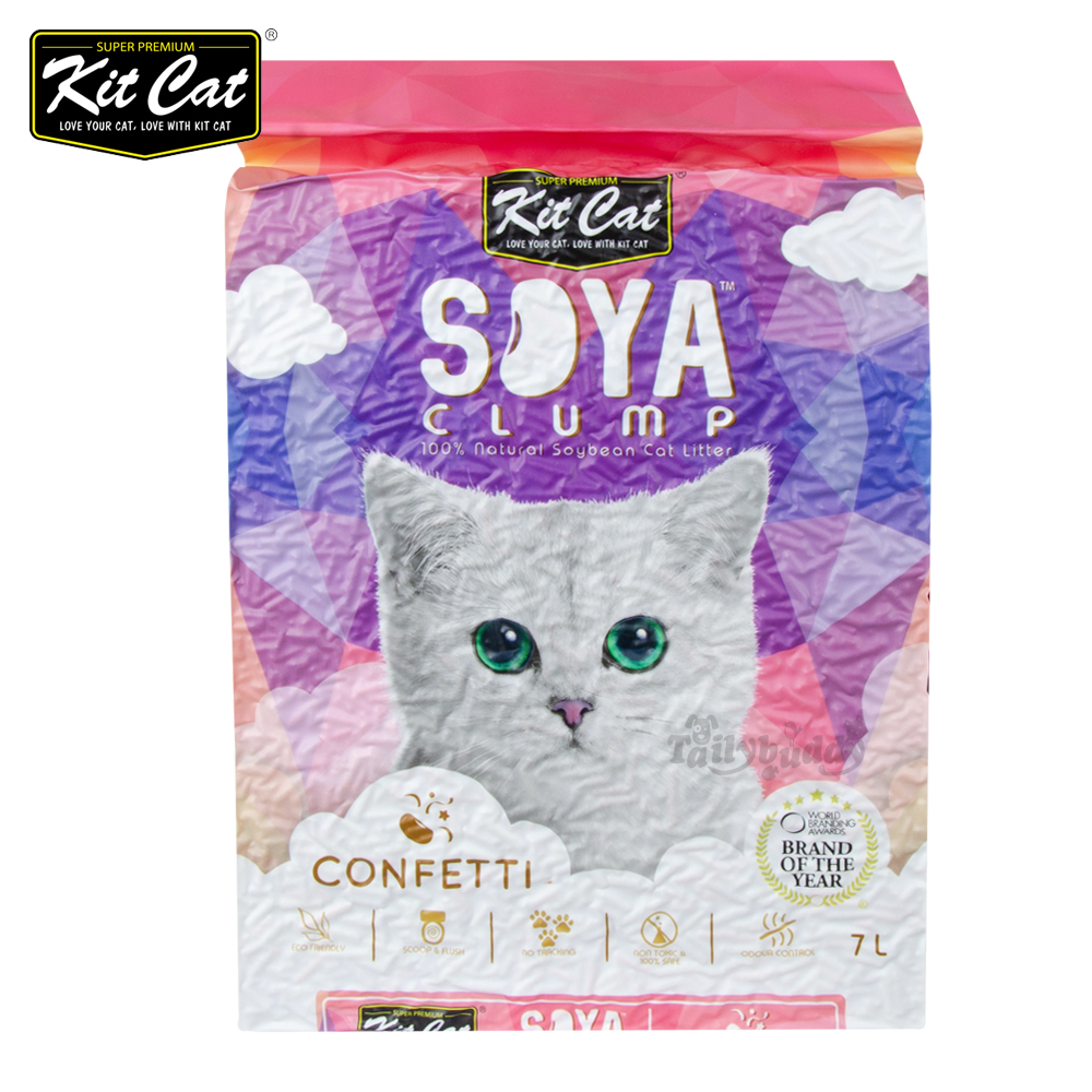 Kit Cat Soya Clump ทรายแมวเต้าหู้ กลิ่น คอนเฟตติ ธรรมชาติ 100% เก็บกลิ่นไว ไร้ฝุ่น ทิ้งชักโครกได้ (7L.)