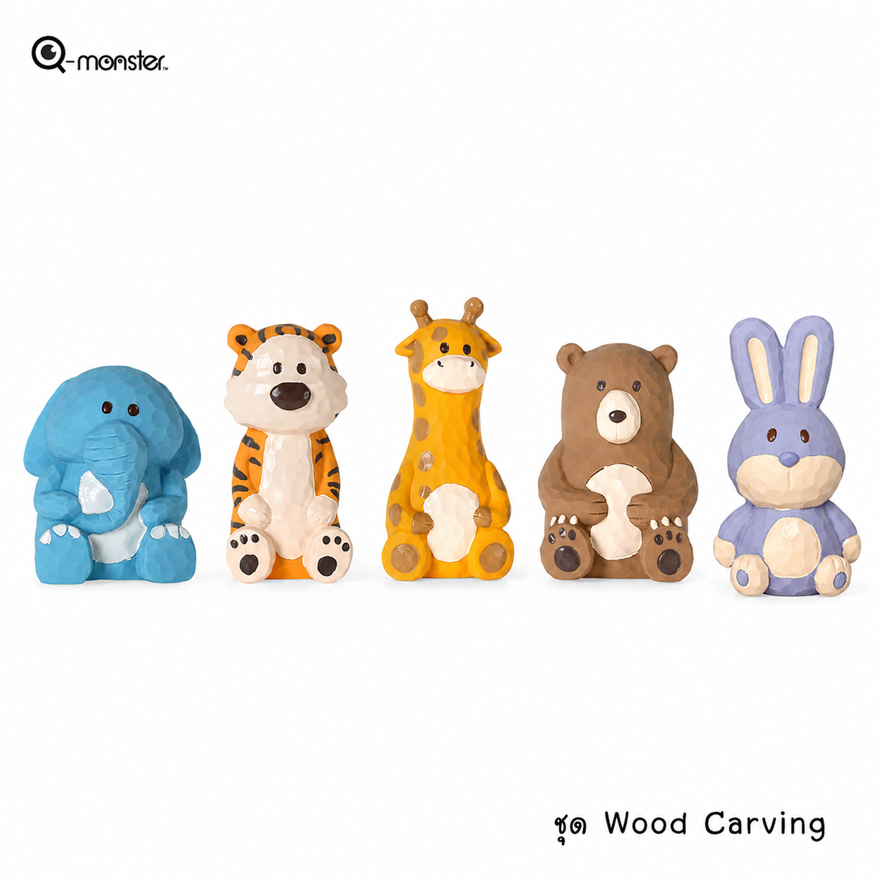 Q-monster Wood Carving ของเล่นสุนัข ชุดตุ๊กตาไม้ ทำจากยางพารา ผิวเป็นเหลี่ยม กัดมันส์ เคี้ยวเพลิน มีเสียงร้องเวลากัด ทนทาน