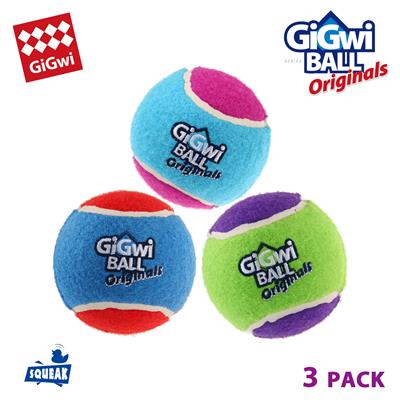 GiGwi Ball Originals Squeak ของเล่นสุนัข ลูกบอลเทนนิส แพ็ค 3 ลูก บีบมีเสียง เด้งได้ ลอยน้ำได้ (Bounces & Floats)